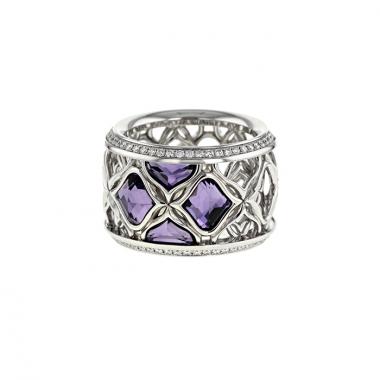Anello a fascia Chopard Imperiale modello grande in oro bianco,  diamanti e ametista
