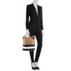 Burberry handbag in beige, white and black Haymarket canvas and black leather - Detail D1 thumbnail