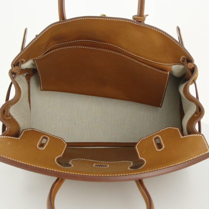 Bolso de mano Hermes Birkin 30 cm en cuero de ternero doblis marrón y cuero Barenia marrón - Detail D2