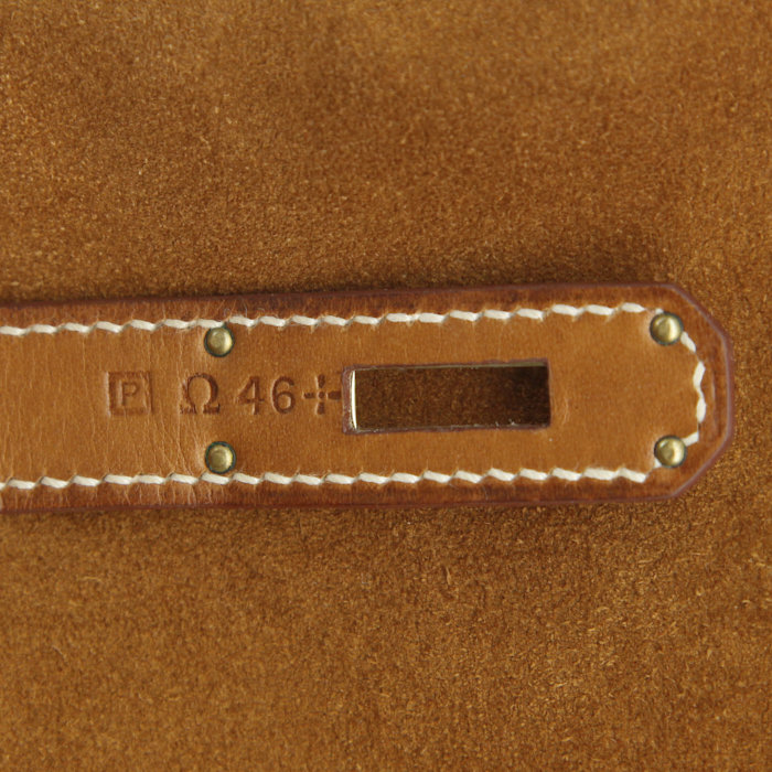 Sac à main Hermes Birkin 30 cm Grizzly en veau doblis marron et cuir Barénia marron - Detail D4