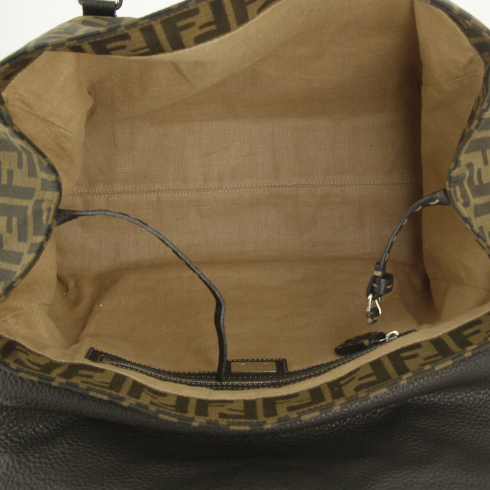 Borsa Fendi Selleria in tela monogram marrone e pelle martellata marrone - Detail D2