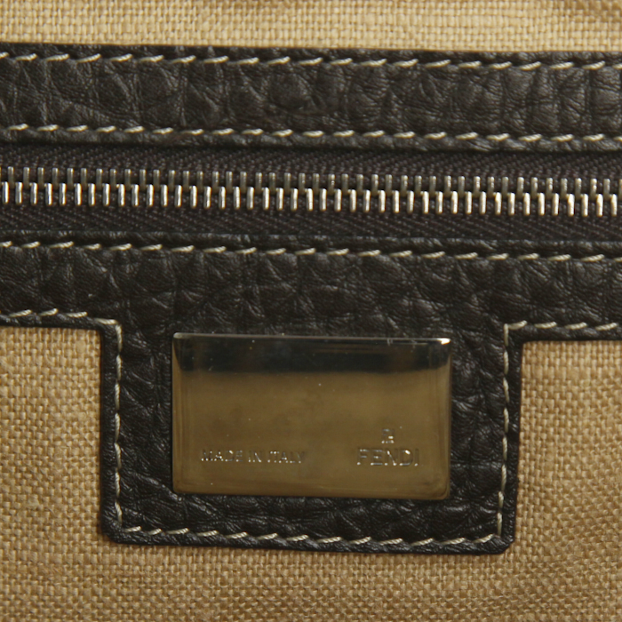 Borsa Fendi Selleria in tela monogram marrone e pelle martellata marrone - Detail D3