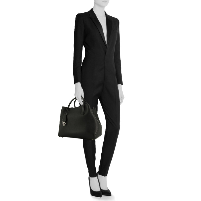 Dior Open Bar shopping bag in black grained leather - Detail D2