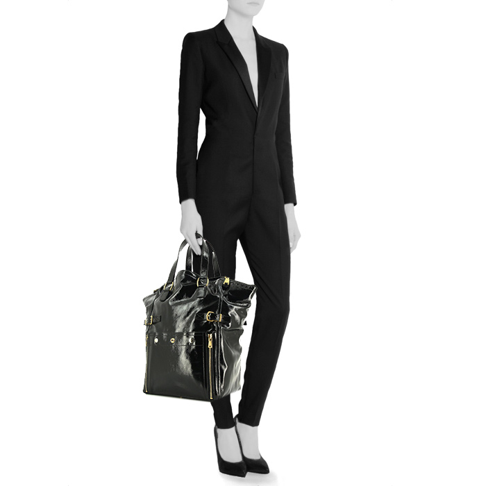 Borsa Saint Laurent Downtown modello grande in pelle verniciata nera - Detail D1