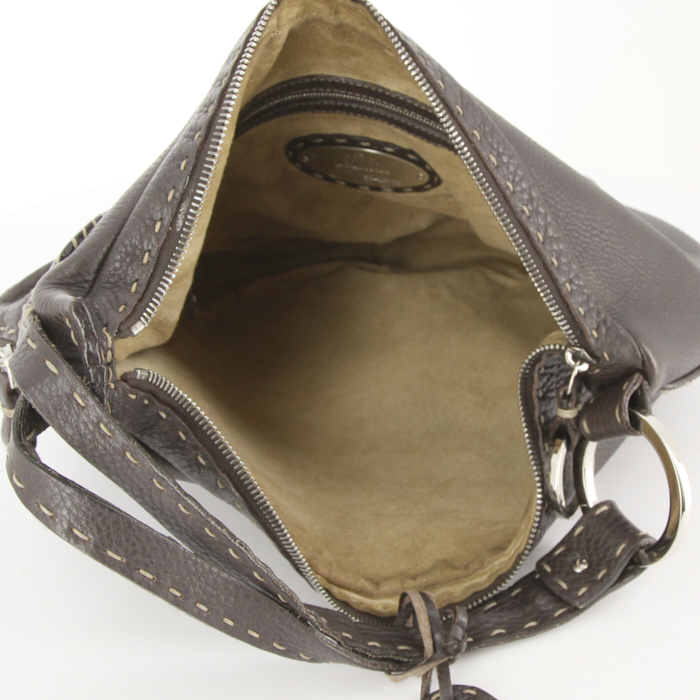 Borsa Fendi Selleria in pelle martellata marrone - Detail D2