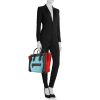 Celine Luggage medium model handbag in light blue and red foal and black leather - Detail D1 thumbnail