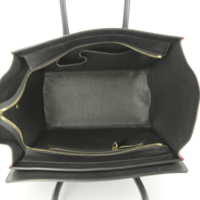 Bolso de mano Celine Luggage modelo mediano en piel de potro azul claro y roja y cuero negro - Detail D2