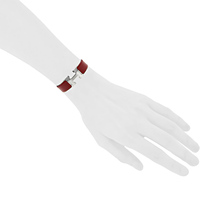 Bracelet ouvrant Hermes Clic Clac grand modèle en palladium et émail rouge - Detail D1