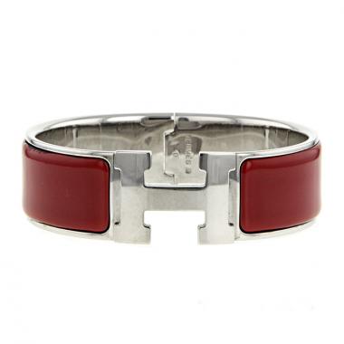 Bracciale apribile Hermes Clic Clac modello grande in palladio e smalto rosso