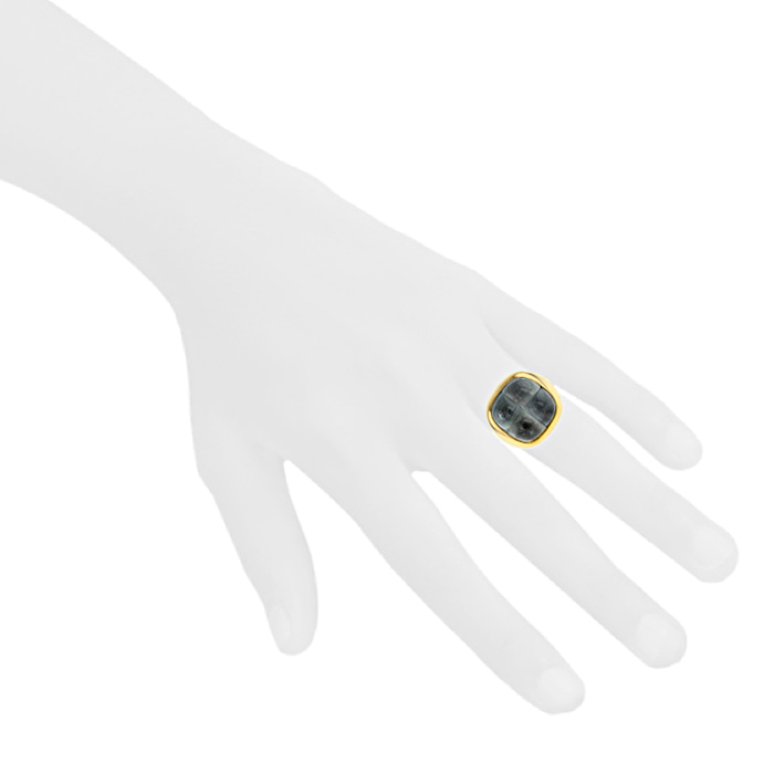 Anello Pomellato Mosaique in oro giallo e acquamarina - Detail D1