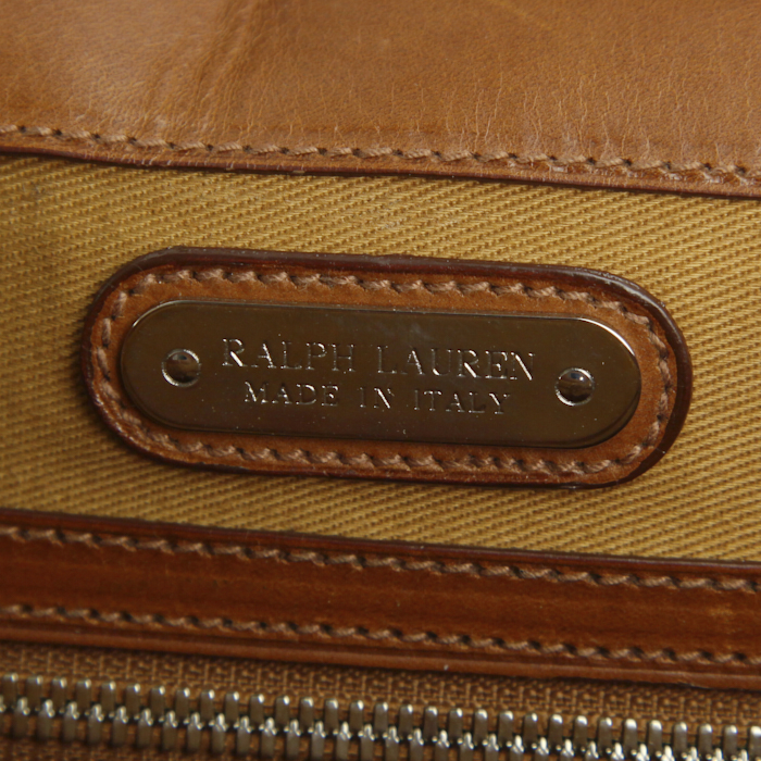 Sac bandoulière Ralph Lauren Ricky en cuir marron-caramel et daim gold - Detail D3