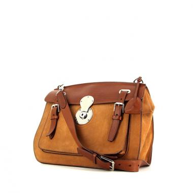 Borsa a tracolla Ralph Lauren Ricky in pelle marrone caramello e camoscio gold