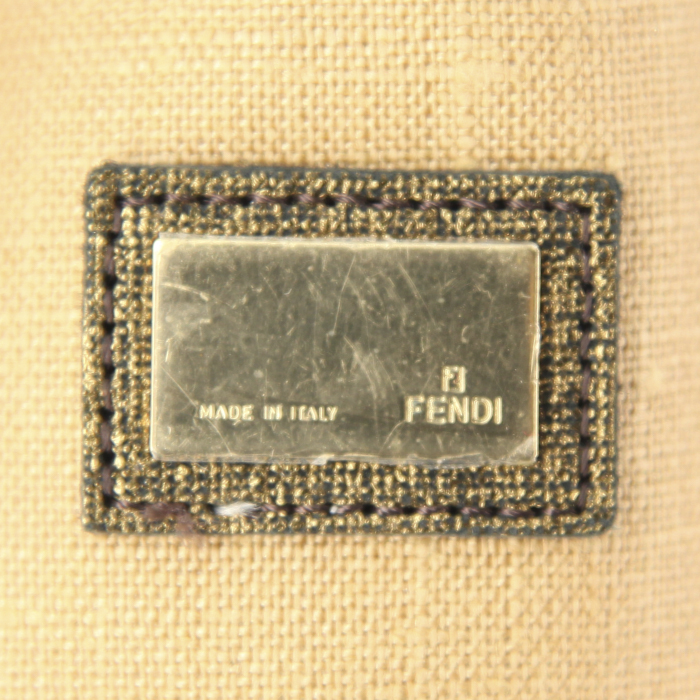 Sac à main Fendi en toile monogram marron-foncé et mordorée et cuir tressé mordoré - Detail D3