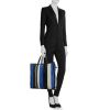 Balenciaga Bazar shopper shopping bag in blue, black and white tricolor leather - Detail D1 thumbnail