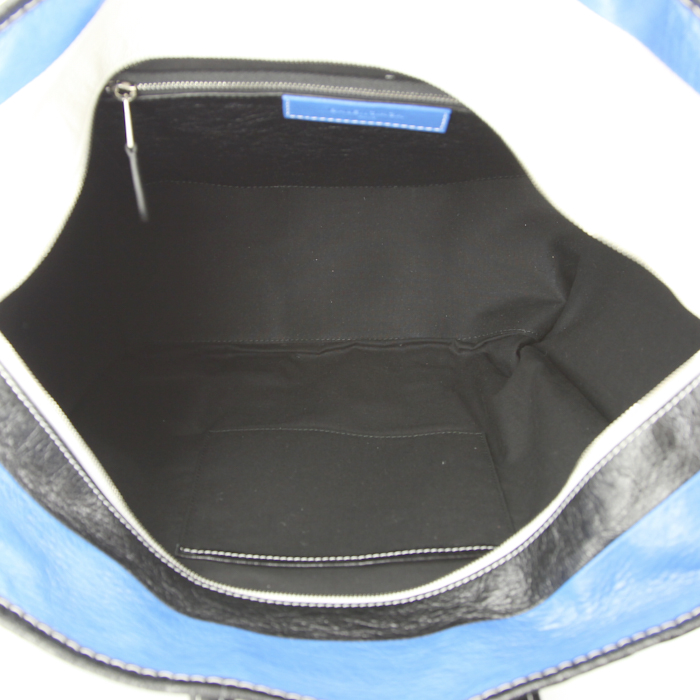 Balenciaga Bazar shopper shopping bag in blue, black and white tricolor leather - Detail D2