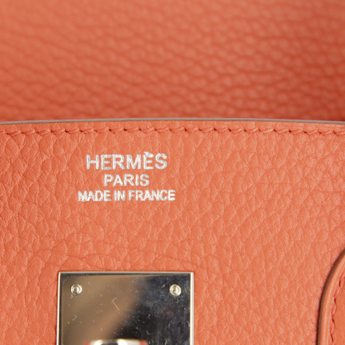 Hermes Birkin 35 cm handbag in orange Capucine leather taurillon clémence - Detail D3