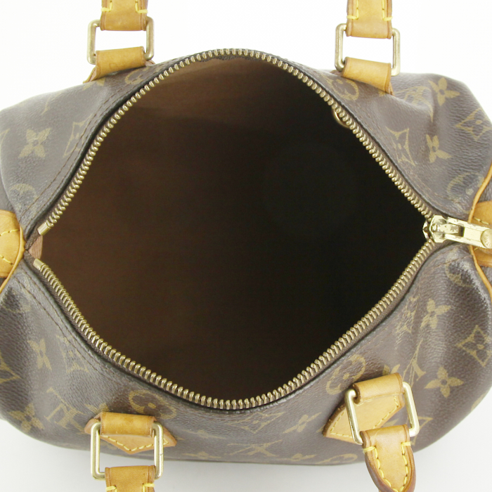 Borsa Louis Vuitton Speedy 25 cm in tela monogram cerata e pelle naturale - Detail D2