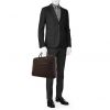 Hermes Plume briefcase in brown canvas and brown grained leather - Detail D1 thumbnail