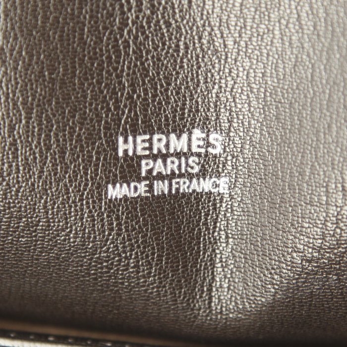 Porta-documentos Hermes Plume en lona marrón y cuero granulado marrón - Detail D3