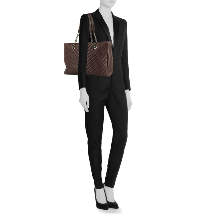 Shopping bag Saint Laurent Grand Shopping in pelle trapuntata a zigzag bordeaux - Detail D1