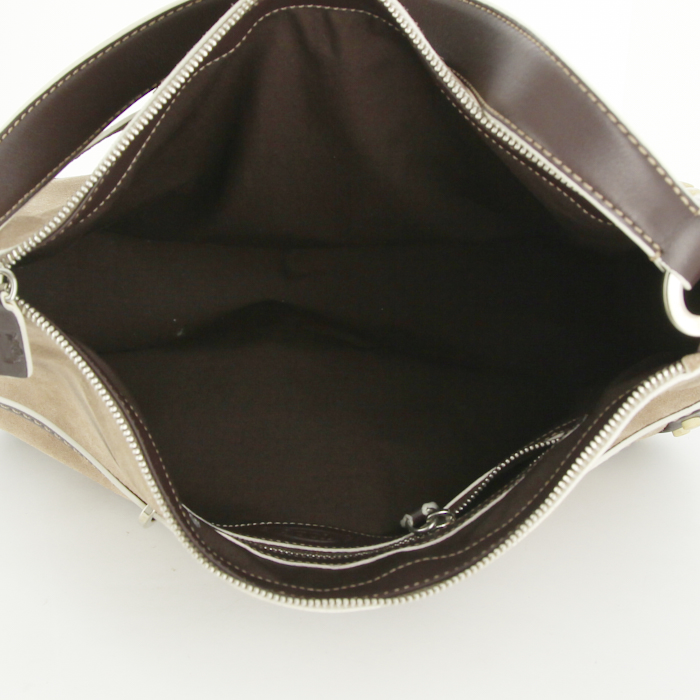 Sac à main Tod's en cuir marron-foncé et daim taupe - Detail D2