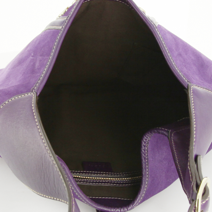 Bolso de mano Gucci Jackie en cuero violeta y ante violeta - Detail D2