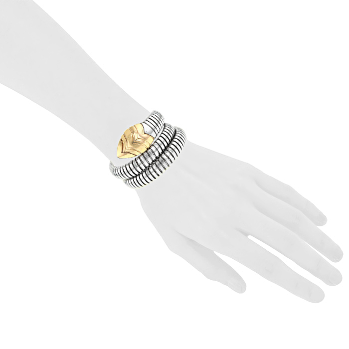 Bracciale mobile Bulgari Serpenti modello grande in oro rosa e acciaio - Detail D1