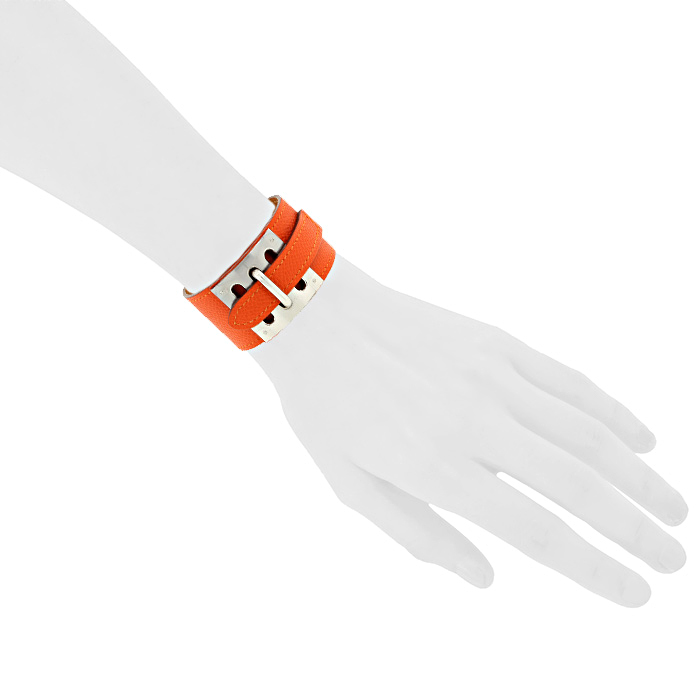 Bracciale Hermes in pelle arancione e palladio - Detail D1