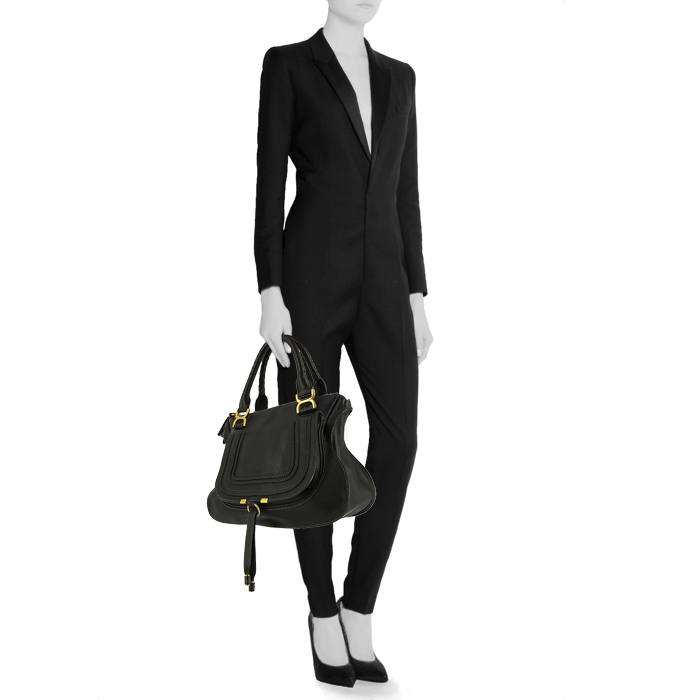 Chloé Marcie medium model handbag in black grained leather - Detail D1