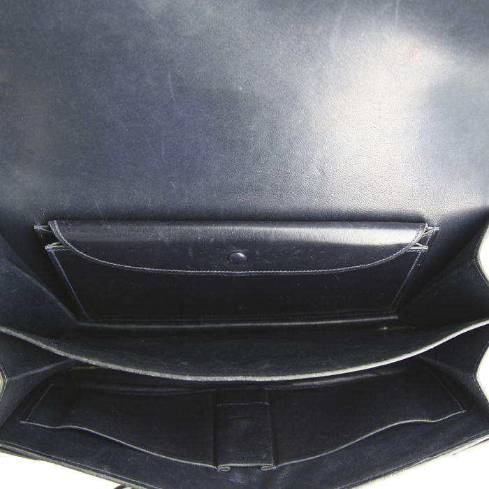 Sac à main Hermes Escale en cuir box bleu-marine - Detail D2