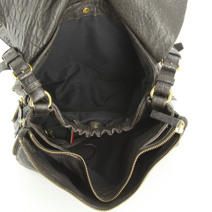 Jerome Dreyfuss shoulder bag in brown grained leather - Detail D2