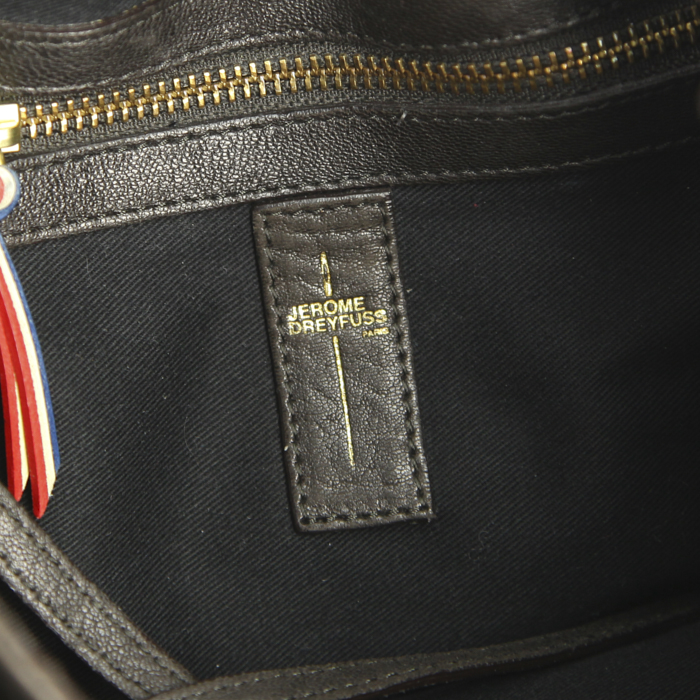 Sac porté épaule Jerome Dreyfuss en cuir grainé marron - Detail D3