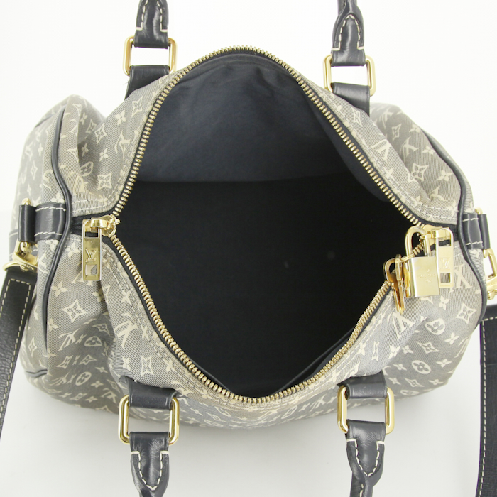 Bolso de mano Louis Vuitton Speedy 30 en lona denim Monogram azul y cuero azul marino - Detail D3