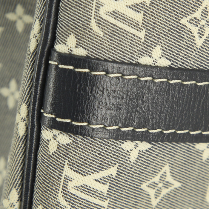 Borsa Louis Vuitton Speedy 30 in tela denim monogram blu e pelle blu marino - Detail D4