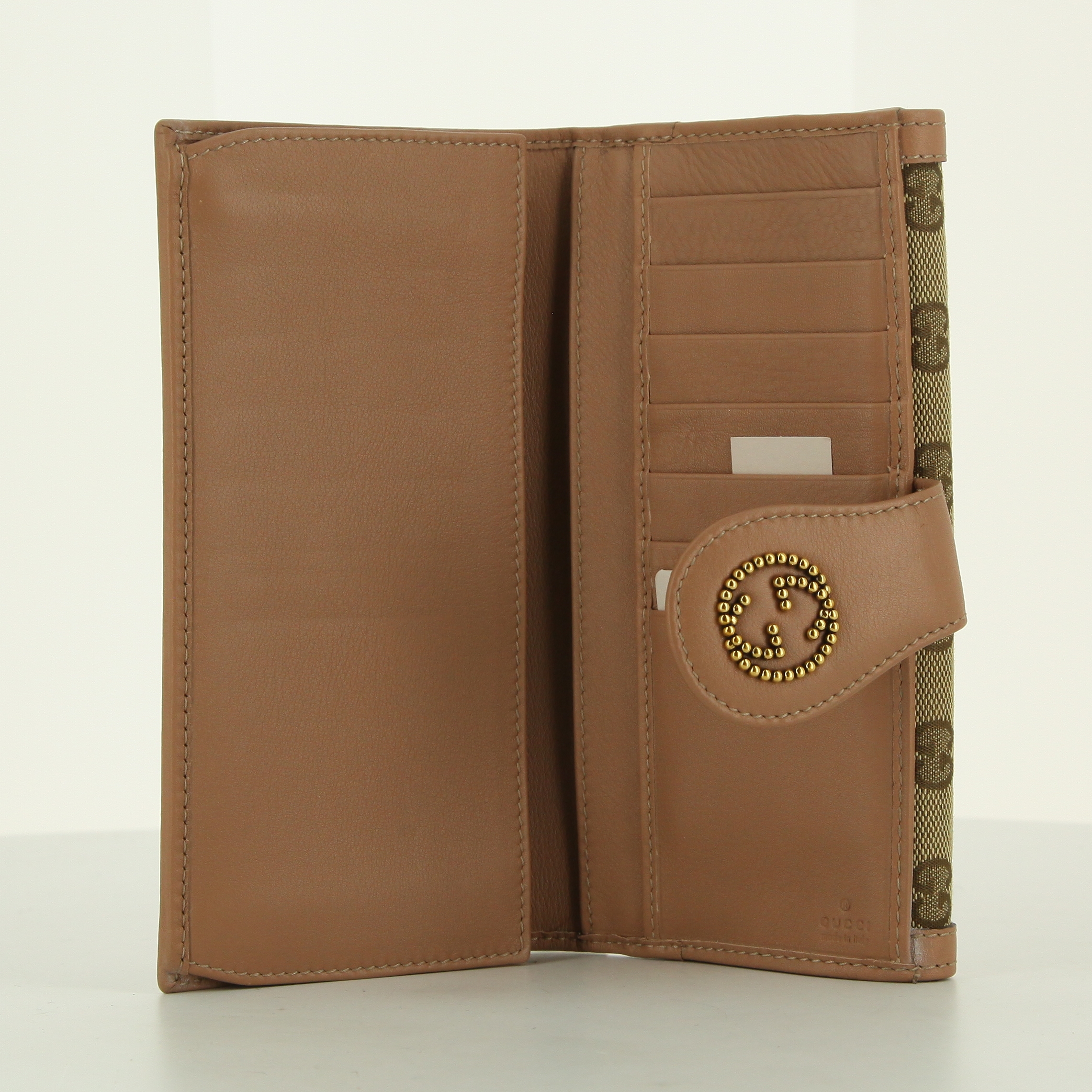 Gucci wallet in beige logo canvas and varnished pink leather - Detail D2