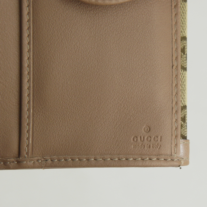 Gucci wallet in beige logo canvas and varnished pink leather - Detail D5