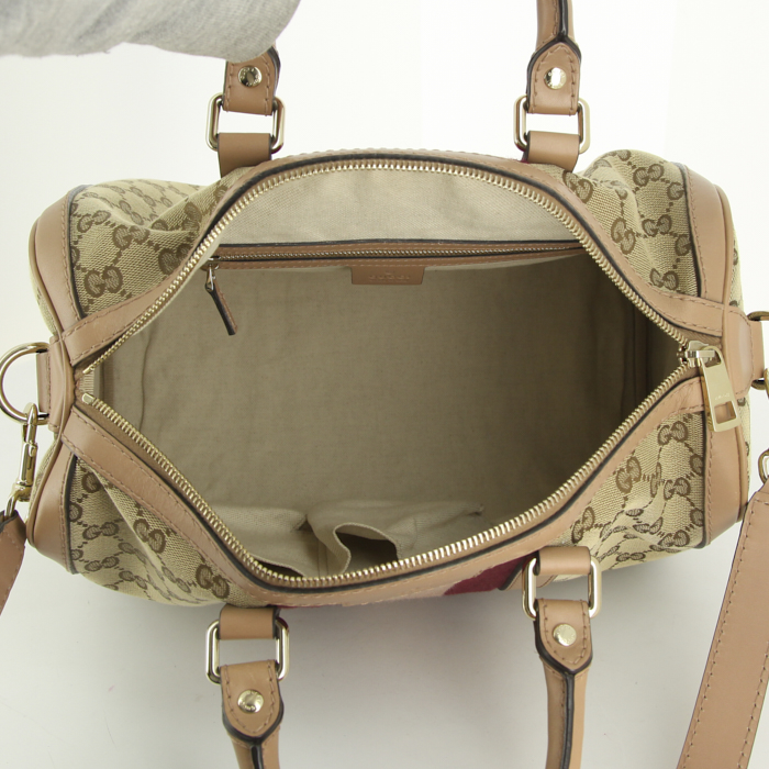 Sac à main Gucci Boston en toile monogram beige et cuir rose - Detail D3