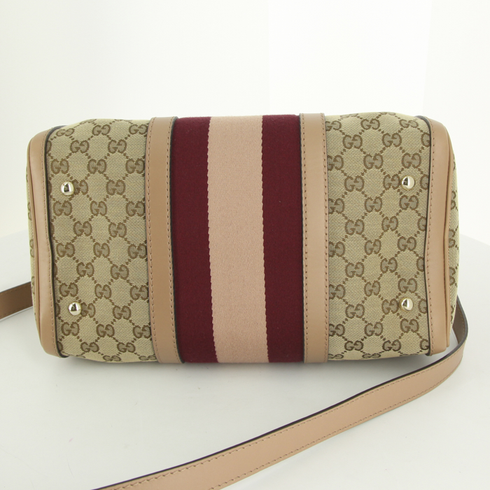 Sac à main Gucci Boston en toile monogram beige et cuir rose - Detail D5