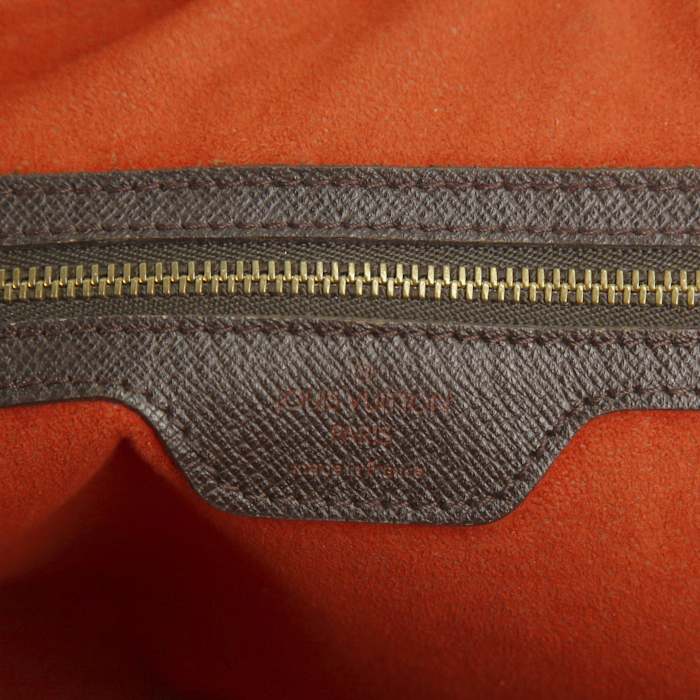 Sac à main Louis Vuitton Brera Bag en toile damier ébène et cuir marron - Detail D4