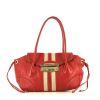 Prada handbag in red grained leather and beige canvas - 360 thumbnail