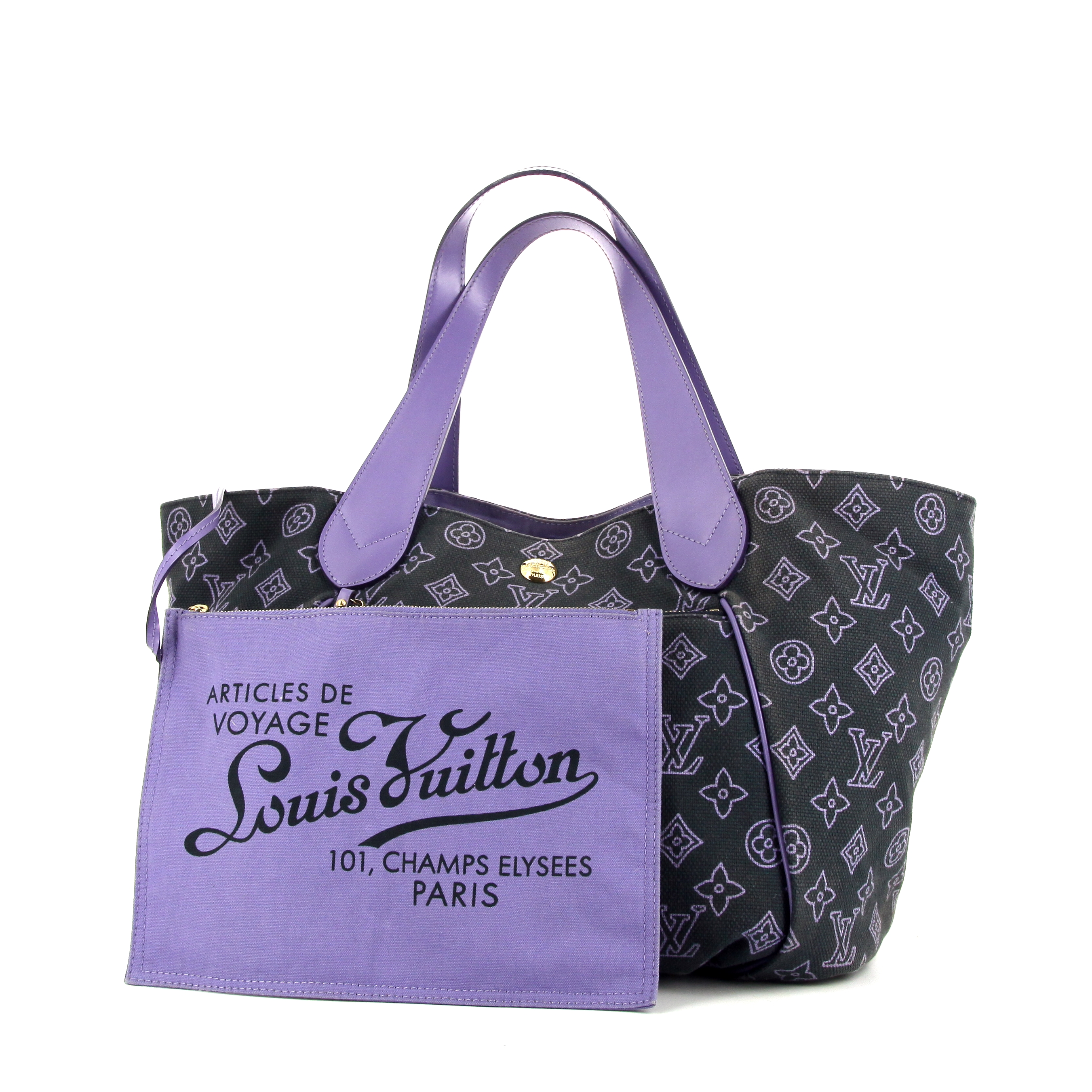 Louis Vuitton handbag in grey and purple monogram canvas and purple leather - Detail D2