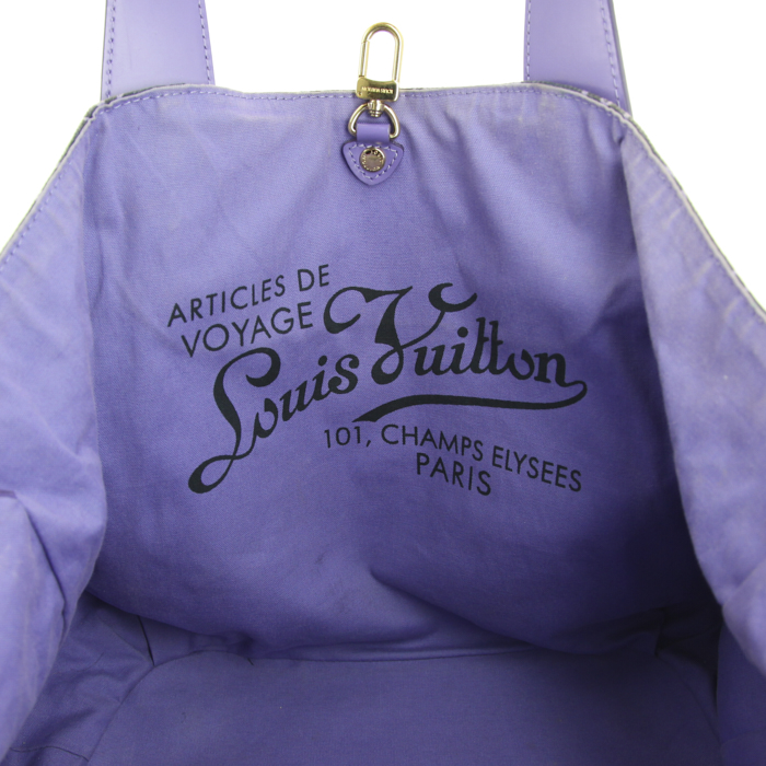 Borsa Louis Vuitton in tela monogram grigia e viola e pelle viola - Detail D4