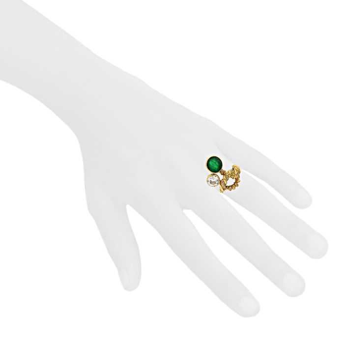 Rene Boivin 1970's ring in yellow gold, emerald and diamonds - Detail D1