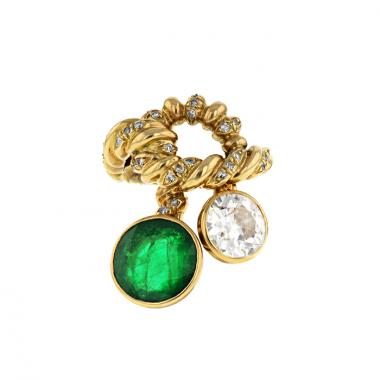 Bague époque années 70 Rene Boivin en or jaune,  émeraude et diamants