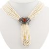 Collana lunga Rene Boivin in perle coltivate bianche,  argento e corniola rossa - Detail D2 thumbnail