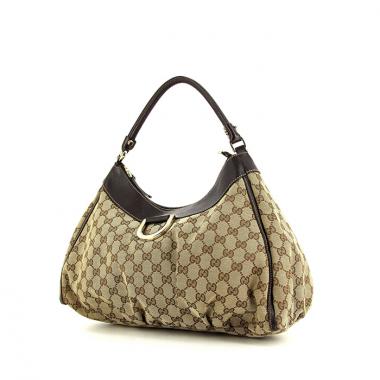 Sac porté épaule ou main Gucci en toile monogram beige et cuir marron-chocolat