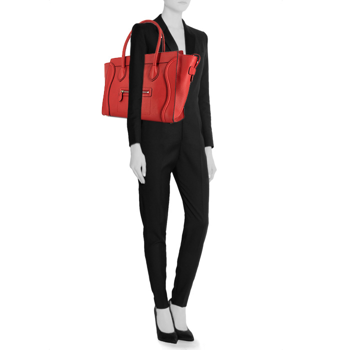 Shopping bag Celine Luggage Shoulder modello grande in pelle martellata rossa - Detail D1