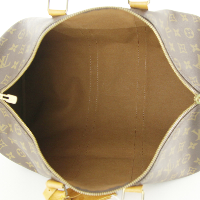 Bolsa de viaje Louis Vuitton Keepall 45 en lona Monogram y cuero natural - Detail D2