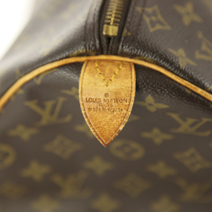 Bolsa de viaje Louis Vuitton Keepall 45 en lona Monogram y cuero natural - Detail D3