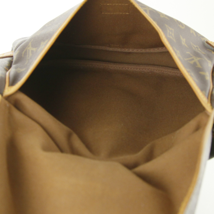 Borsa a tracolla Louis Vuitton Saumur modello piccolo in tela monogram cerata marrone e pelle naturale - Detail D3